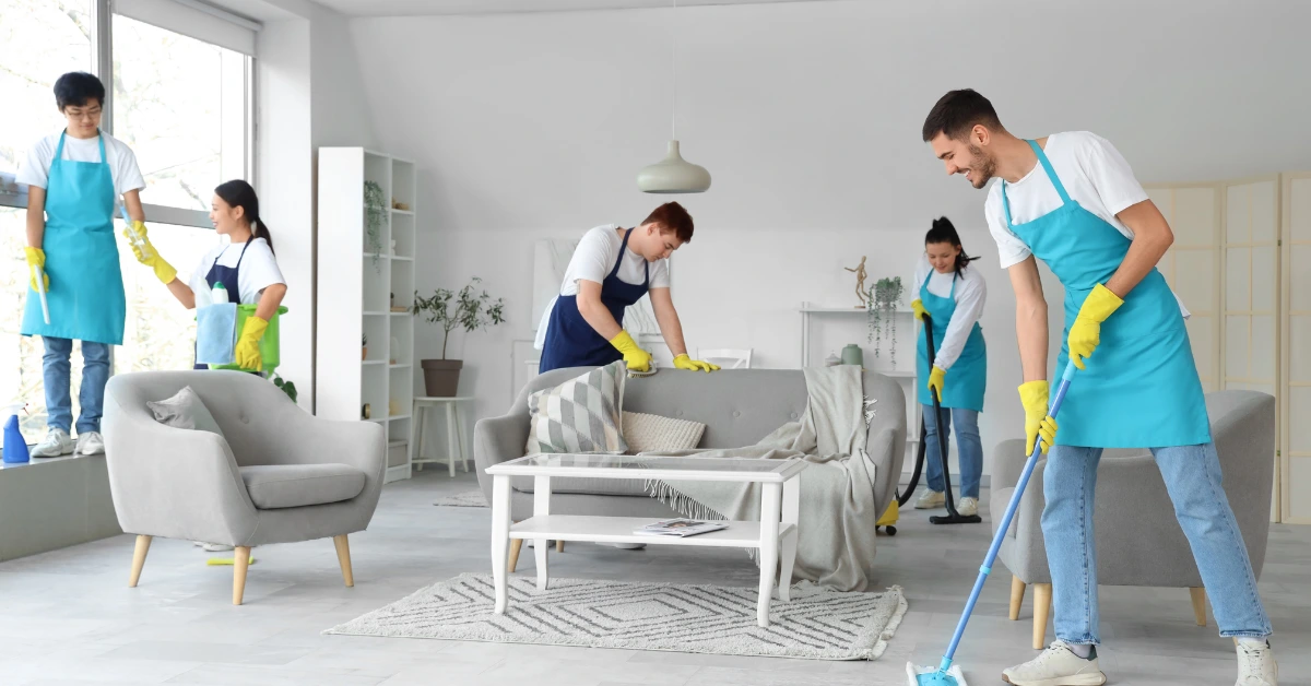 Professional cleaner working in a bright condo interior, highlighting the benefits of recurring condo cleaning services.