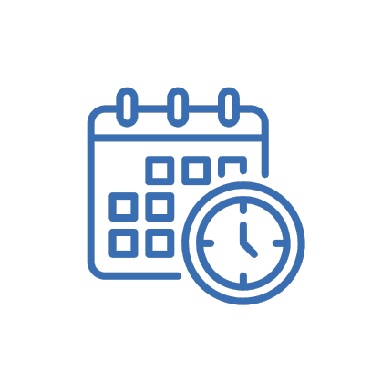 A calendar with arrows circling it or a flexible clock icon