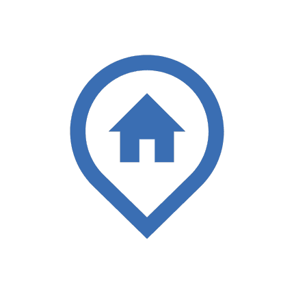 A map pin with a house