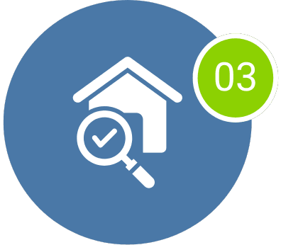 A magnifying glass over a house, symbolizing inspection